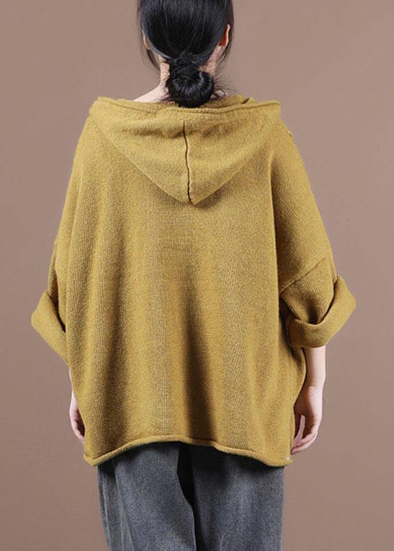 Loose Yellow Button Sweater Coat - SooLinen