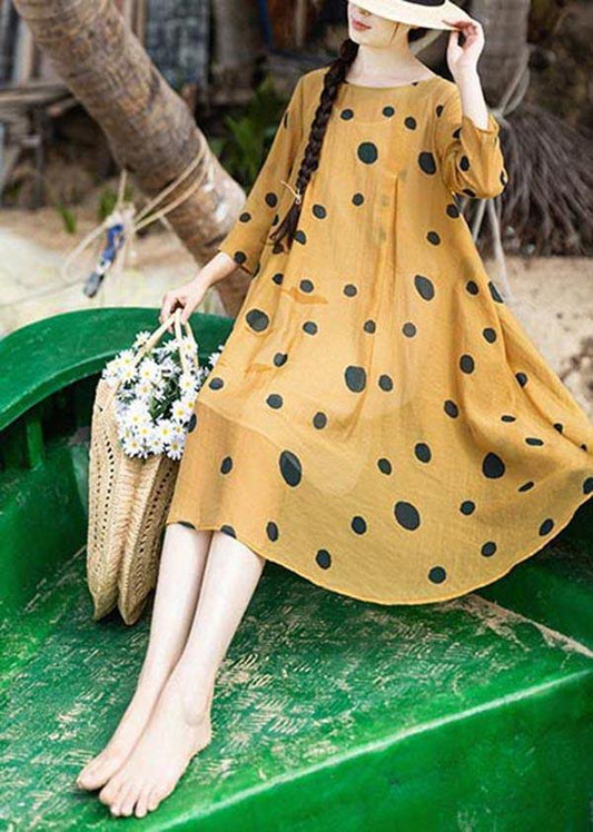 Loose Yellow Dot Half Sleeve Party Summer Chiffon Dress - SooLinen