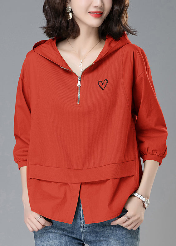 Loose Yellow Hooded Zippered Patchwork Cotton Tops Summer