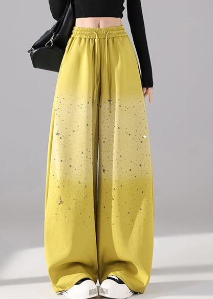 Loose Yellow Pockets Zircon Solid Wide Leg Pants Fall