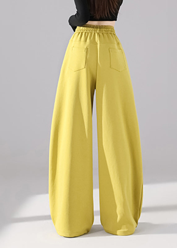 Loose Yellow Pockets Zircon Solid Wide Leg Pants Fall