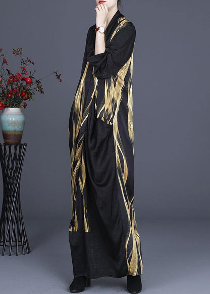 Luxy Black Cross Neck Draping Dress Gown Asymmetric Long Dress - SooLinen
