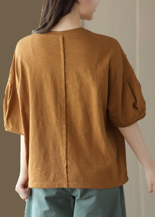 Lockeres, kurzärmliges Baumwolltop mit gelbem Aufdruck