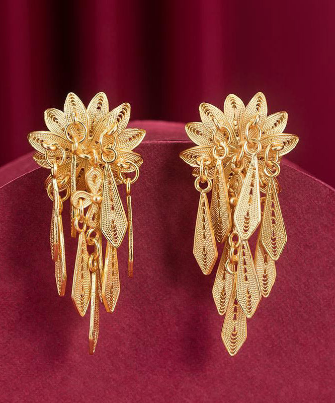 Lose, gelbe, vergoldete Ohrringe mit Lotus-Quaste aus Sterlingsilber