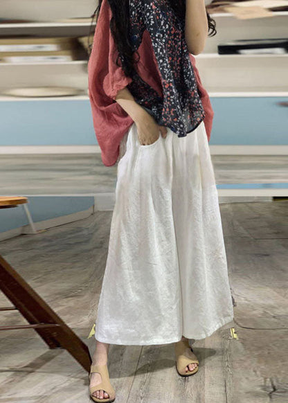 Lockeres gelbes Patchwork-Oberteil aus Leinen mit V-Ausschnitt und Hose mit weitem Bein, zweiteiliges Set mit Fledermausärmeln