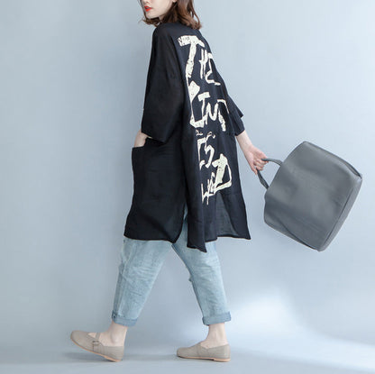 Lockeres schwarzes Baumwoll-Tunika-Oberteil Metropolitan Museum Fotografie-Drucke lockere Patchwork-Kleider