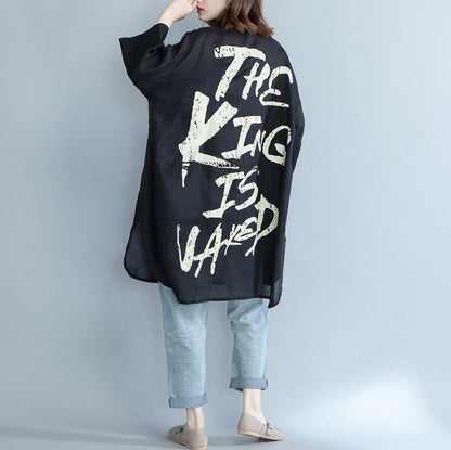 Lockeres schwarzes Baumwoll-Tunika-Oberteil Metropolitan Museum Fotografie-Drucke lockere Patchwork-Kleider