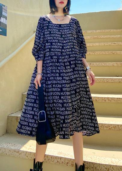 Loose black Letter dresses Square Collar loose summer Dress - SooLinen