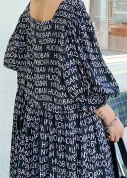 Loose black Letter dresses Square Collar loose summer Dress - SooLinen