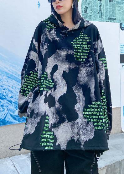 Loose black Letter tops women hooded short fall blouses - SooLinen