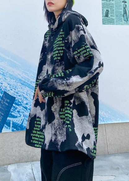 Loose black Letter tops women hooded short fall blouses - SooLinen