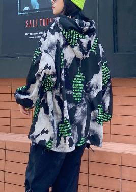 Loose black Letter tops women hooded short fall blouses - SooLinen