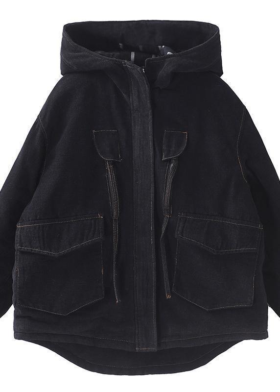 Loose black Plus Size clothes design hooded zippered pockets women coats - SooLinen