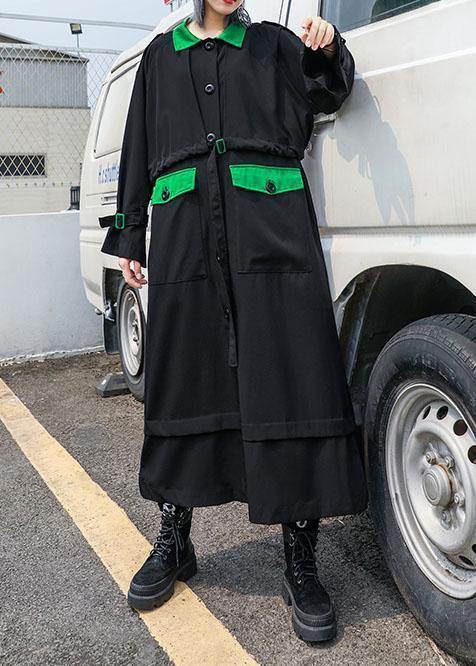 Loose black batchwrok Plus Size casual coats women Tutorials drawstring fall coat - SooLinen