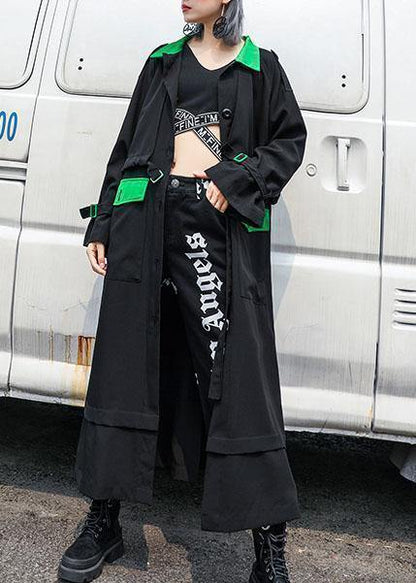 Loose black batchwrok Plus Size casual coats women Tutorials drawstring fall coat - SooLinen