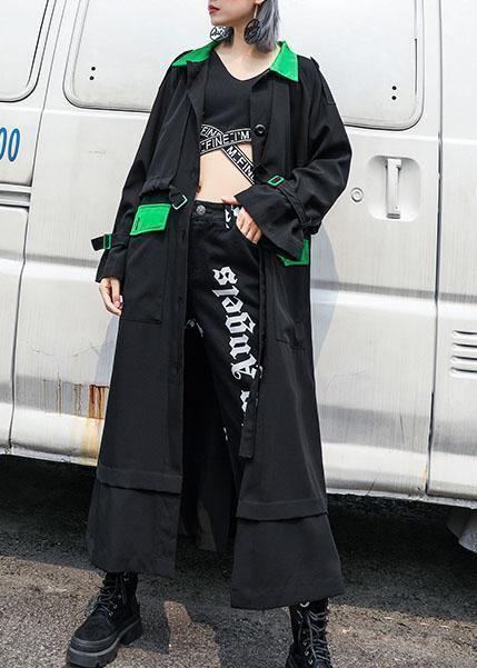 Loose black batchwrok Plus Size casual coats women Tutorials drawstring fall coat - SooLinen