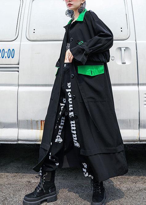 Loose black batchwrok Plus Size casual coats women Tutorials drawstring fall coat - SooLinen