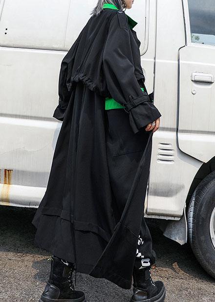 Loose black batchwrok Plus Size casual coats women Tutorials drawstring fall coat - SooLinen