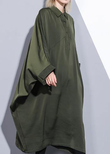 Loose black cotton Tunic lapel collar long summer Dresses - SooLinen