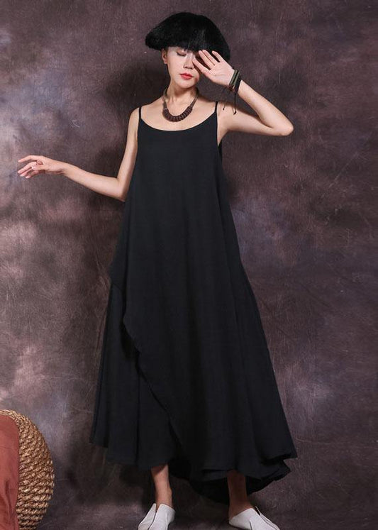 Loose black linen Wardrobes big hem Plus Size summer Dresses - SooLinen