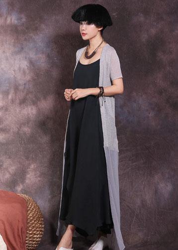 Loose black linen Wardrobes big hem Plus Size summer Dresses - SooLinen