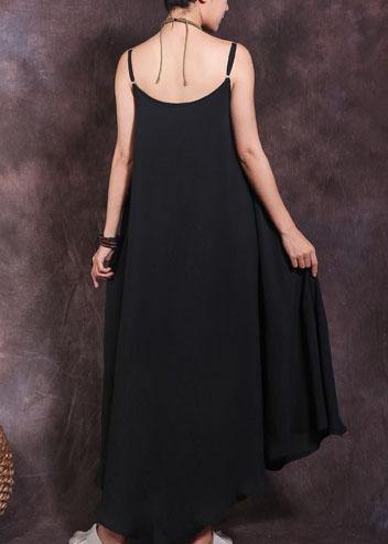 Loose black linen Wardrobes big hem Plus Size summer Dresses - SooLinen