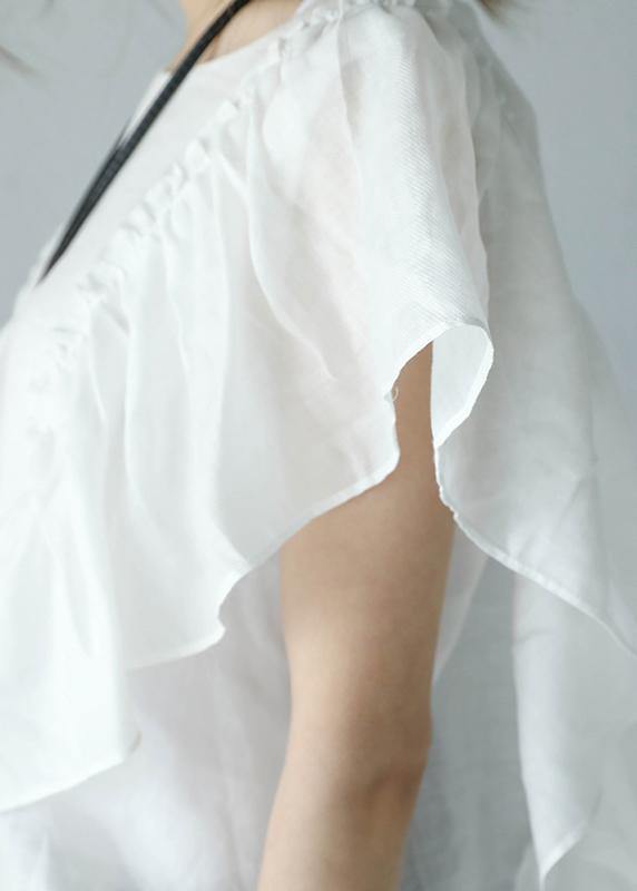 Loose black linen shirts o neck Butterfly Sleeve short summer top - SooLinen