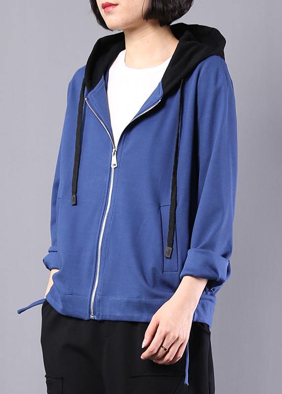 Loose blue cotton linen tops women hooded oversized autumn short coat - SooLinen