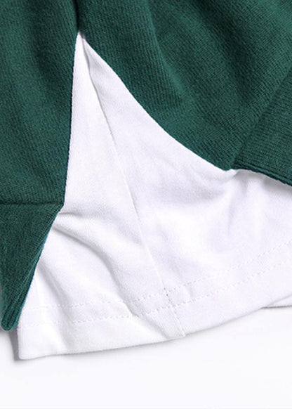 Loose blue linen cotton Tunic Shape Batwing Sleeve false two pieces fall top - SooLinen