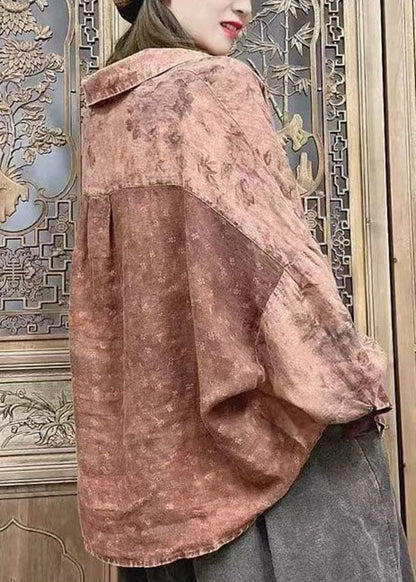 Lockeres Schokoladenbraunes Peter Pan Kragen Knopf Hemd Tops Fledermausärmel