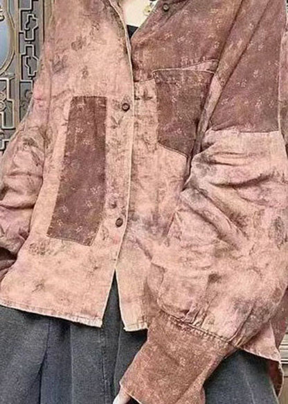 Lockeres Schokoladenbraunes Peter Pan Kragen Knopf Hemd Tops Fledermausärmel