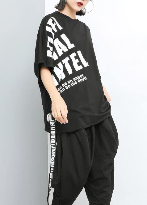 Loose cotton Print Women clothes black stylish Pullover Closure Blouse - SooLinen