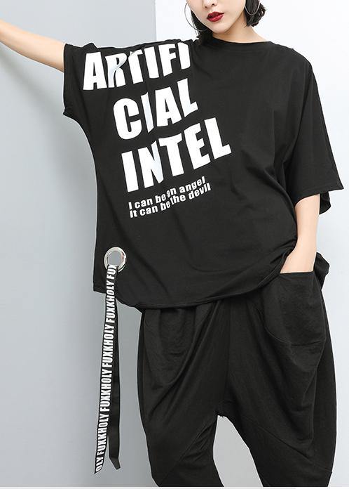 Loose cotton Print Women clothes black stylish Pullover Closure Blouse - SooLinen