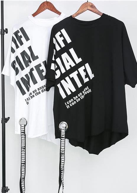 Loose cotton Print Women clothes black stylish Pullover Closure Blouse - SooLinen