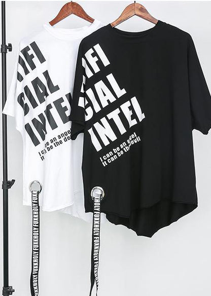 Loose cotton Print Women clothes black stylish Pullover Closure Blouse - SooLinen