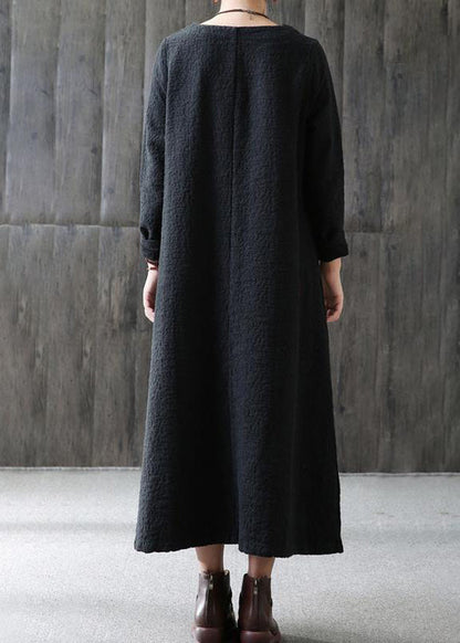 Lose Baumwolle Kleiderschränke Vintage A-Linie Langarm Baumwolle Lose Retro Kleid