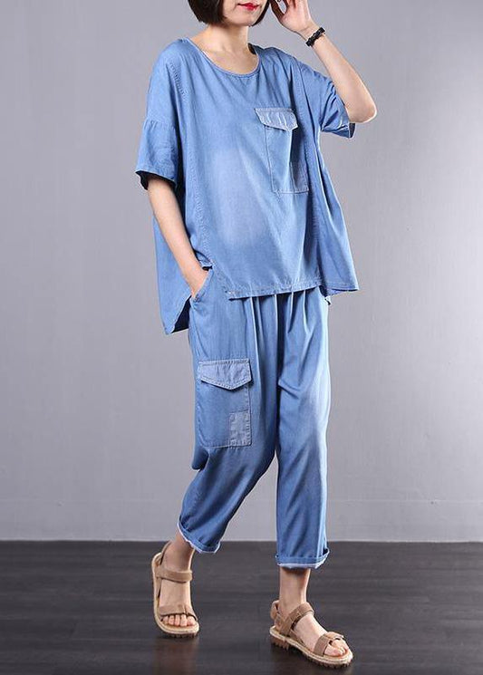 Loose cotton clothes For Women Korea Casual Blue Denim Two Piece Suit - SooLinen