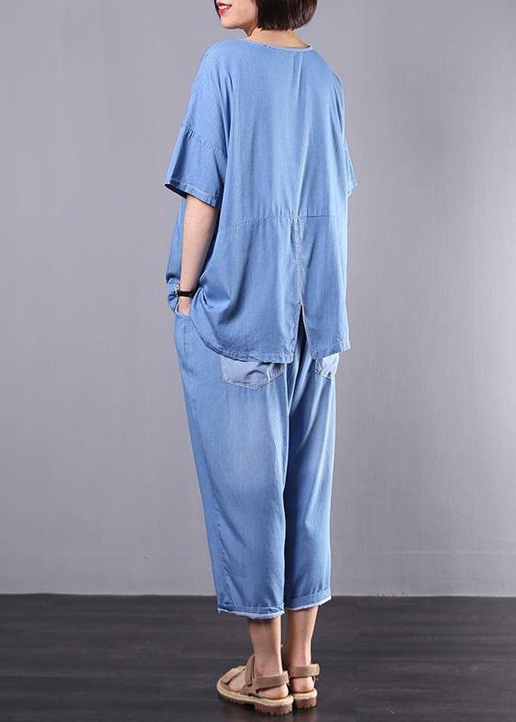 Loose cotton clothes For Women Korea Casual Blue Denim Two Piece Suit - SooLinen