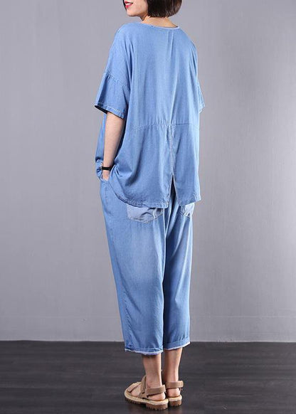 Loose cotton clothes For Women Korea Casual Blue Denim Two Piece Suit - SooLinen