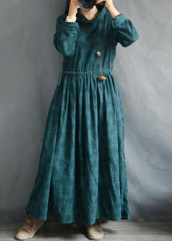 Lockere Kleidung aus Baumwollleinen Plus Size Rollkragenkleid aus Baumwollleinen im Retro-Stil