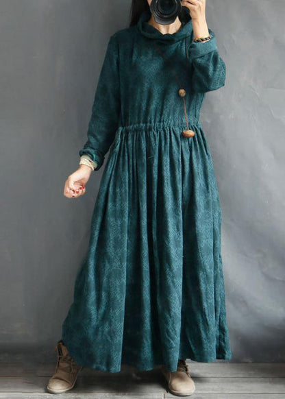 Lockere Kleidung aus Baumwollleinen Plus Size Rollkragenkleid aus Baumwollleinen im Retro-Stil