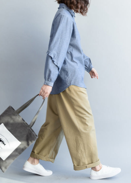 Lose Baumwolloberteile für Damen in Übergröße, Umlegekragen, Ärmel, hellblau, kurze Hemden