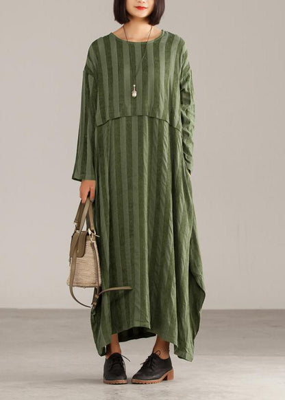 Lockere Baumwolltuniken für Damen, lässiges, gestreiftes Damen-Maxikleid mit O-Ausschnitt