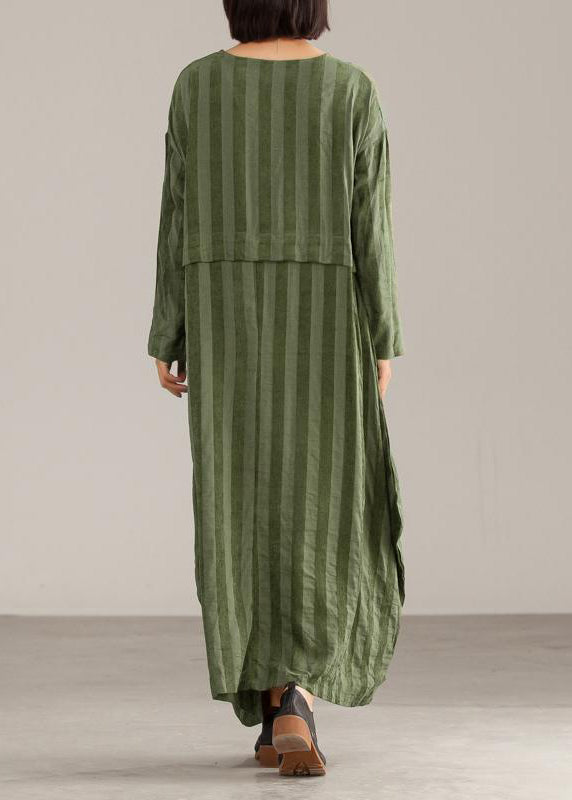 Lockere Baumwolltuniken für Damen, lässiges, gestreiftes Damen-Maxikleid mit O-Ausschnitt