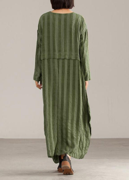 Lockere Baumwolltuniken für Damen, lässiges, gestreiftes Damen-Maxikleid mit O-Ausschnitt