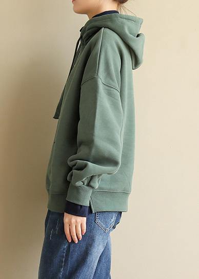 Loose embroidery cotton hooded shirts women Tunic Tops green blouse - SooLinen