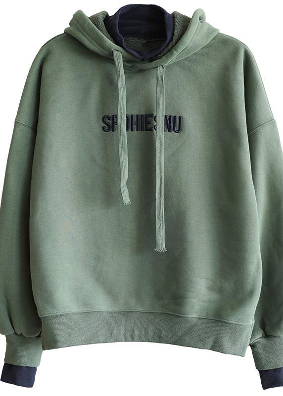 Loose embroidery cotton hooded shirts women Tunic Tops green blouse - SooLinen