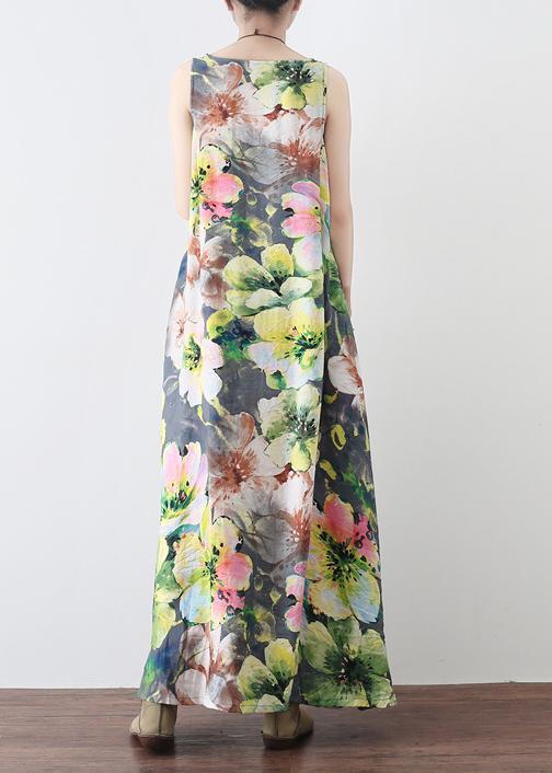 Lose florale Baumwollkleidung Damen Ausschnitt Ärmellose Robe Sommerkleider