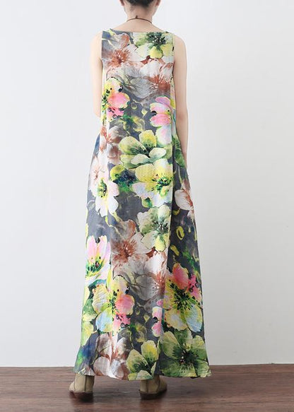 Lose florale Baumwollkleidung Damen Ausschnitt Ärmellose Robe Sommerkleider