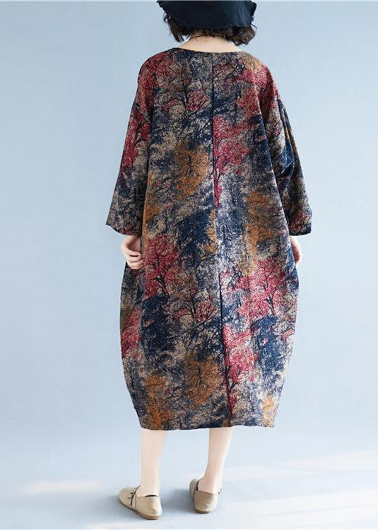 Loose floral cotton linen Long dress plus size design pockets long Dresses